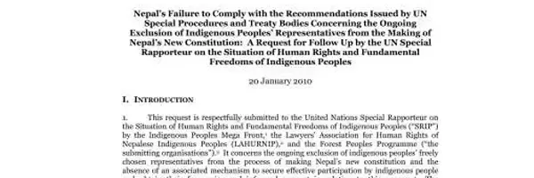 A Request for Follow Up by the UN Special Rapporteur