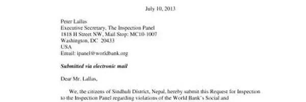Complaint to Inspection Panel, Khimti-Dhalkebar 220 kV Transmission Line
