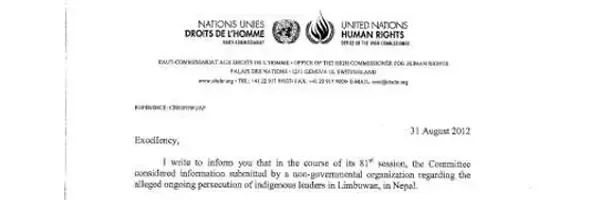 Early warning letter by the CERD concerning the allegations on Indigenous leaders of PKLRM