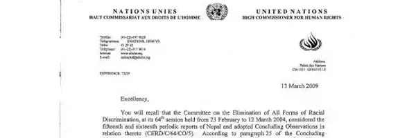 Early warning letter by the CERD