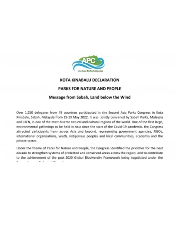 KOTA KINABALU DECLARATION: PARKS FOR NATURE AND PEOPLE